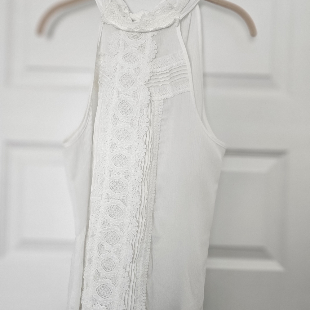 New York & Company White Textured Blouse